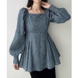 ライトネイビー | Meiru スクエアネックジャガードペプラムトップス（薄手） | JUNOAH