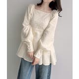 Meiru スクエアネックジャガードペプラムトップス（薄手） | JUNOAH | 詳細画像6 