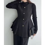 ブラック | Meiru ゴールドボタンペプラムベスト+スラックスset(薄手、裏地なし) | JUNOAH