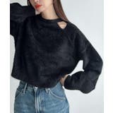 ブラック | Meiru カットデザインシャギーショートニット | JUNOAH