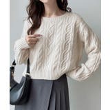 アイボリー | Meiru クルーネックケーブルショートニット | JUNOAH
