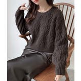 ダークブラウン | Meiru クルーネックケーブルショートニット | JUNOAH