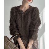 ブラウン | Meiru リボンキーネックフェザーニット | JUNOAH