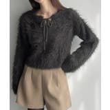 チャコール | Meiru リボンキーネックフェザーニット | JUNOAH