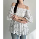 ホワイト | Meiru 2wayオフショル花柄ペプラムトップス | JUNOAH