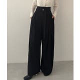 ブラック | Meiru 細ベルトハイウエストタックワイドパンツ | JUNOAH