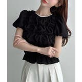ブラック | Meiru 楊柳シャーリングシアーショートブラウス | junoah