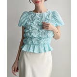 ブルー | Meiru 楊柳シャーリングシアーショートブラウス | junoah