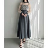 チャコールA | Meiru バックリボンレーストップス＋フレアキャミワンピースset | JUNOAH