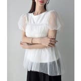 Meiru チュールパフスリーブTシャツ＋シャーリングキャミset | junoah | 詳細画像1 