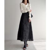 ホワイト | ドレープドッキングウエストリボン花柄スカート | JUNOAH