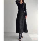 ブラック | ドレープドッキングウエストリボン花柄スカート | JUNOAH