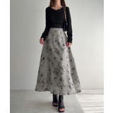 グレー | ドレープドッキングウエストリボン花柄スカート | JUNOAH