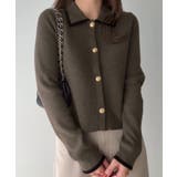 チャコール | 襟付きゴールドボタンニットカーディガン | JUNOAH