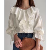 ホワイト | 綿混フリルブラウス | JUNOAH