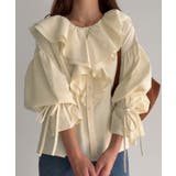 クリーム | 綿混フリルブラウス | JUNOAH