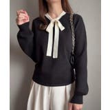 ブラック | リボンボウタイニットトップス | JUNOAH