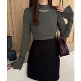 チャコール | ベルスリーブビスチェ風ニット | JUNOAH