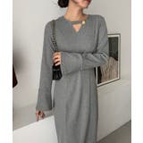 グレー | フレアスリーブIラインリブワンピース | JUNOAH