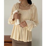 シャーリングベロア肩リボンブラウス | JUNOAH | 詳細画像10 