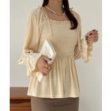 シャーリングベロア肩リボンブラウス | JUNOAH | 詳細画像11 