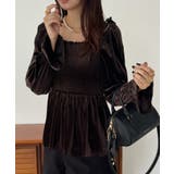 ダークブラウン | シャーリングベロア肩リボンブラウス | JUNOAH