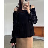 シャーリングベロア肩リボンブラウス | JUNOAH | 詳細画像3 