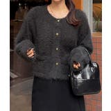 チャコール | シャギーショートニットカーディガン | JUNOAH