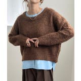 ブラウン | シャツレイヤードオーバーサイズシャギーニット | JUNOAH