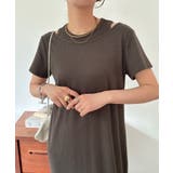 チャコール | 【取り外し可能パット付き】レイヤードカットソーワンピースset | JUNOAH