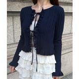 ネイビー | リボンフリルニットカーディガン | JUNOAH