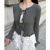 チャコール | リボンフリルニットカーディガン | JUNOAH