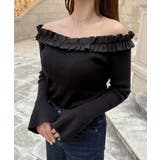 ブラック | フリルニットトップス | JUNOAH