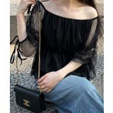 ブラック | オフショルドロストチュールブラウス | JUNOAH