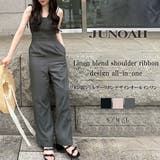 リネン混ショルダーリボンデザインオールインワン | JUNOAH | 詳細画像1 