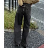 ブラック | バックレースアップデニムワイドパンツ | JUNOAH