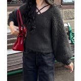 クロスデザインショート丈シャギーニット | JUNOAH | 詳細画像5 