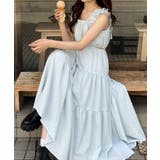 ブルー | ギャザーショルダーサイドカットティアードワンピース | JUNOAH