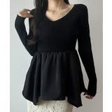 ブラック | 2wayランダムサテンペプラムコンビニットトップス | JUNOAH