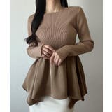 モカ | 2wayランダムサテンペプラムコンビニットトップス | JUNOAH