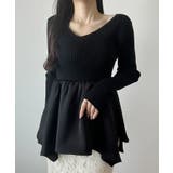 2wayランダムサテンペプラムコンビニットトップス | JUNOAH | 詳細画像5