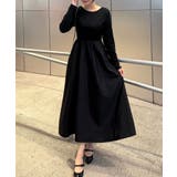 ブラック | 異素材ドッキングバックオープンワンピース | JUNOAH