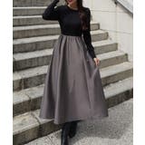 チャコール | 異素材ドッキングバックオープンワンピース | JUNOAH