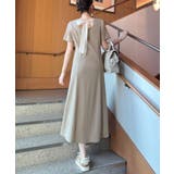 ベージュ | オーガンジーバックリボンリブカットワンピース | JUNOAH