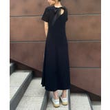 ブラック | オーガンジーバックリボンリブカットワンピース | JUNOAH