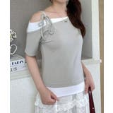 ライトグレー | リボンワンショルレイヤードTシャツ | JUNOAH