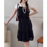 ブラック | 綿レースドロストミニワンピース | JUNOAH