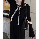 ブラック | レースフリルリブニットカーディガン | JUNOAH