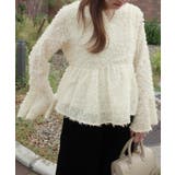 アイボリー | フリンジジャガードベルスリーブペプラムブラウス | JUNOAH