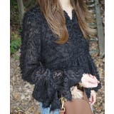 ブラック | フリンジジャガードベルスリーブペプラムブラウス | JUNOAH